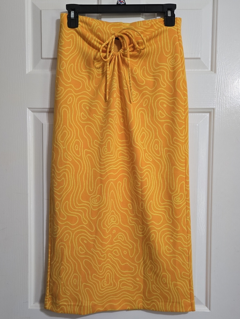 Zara Yellow Patterned Maxi Skirt with Drawstring Waist